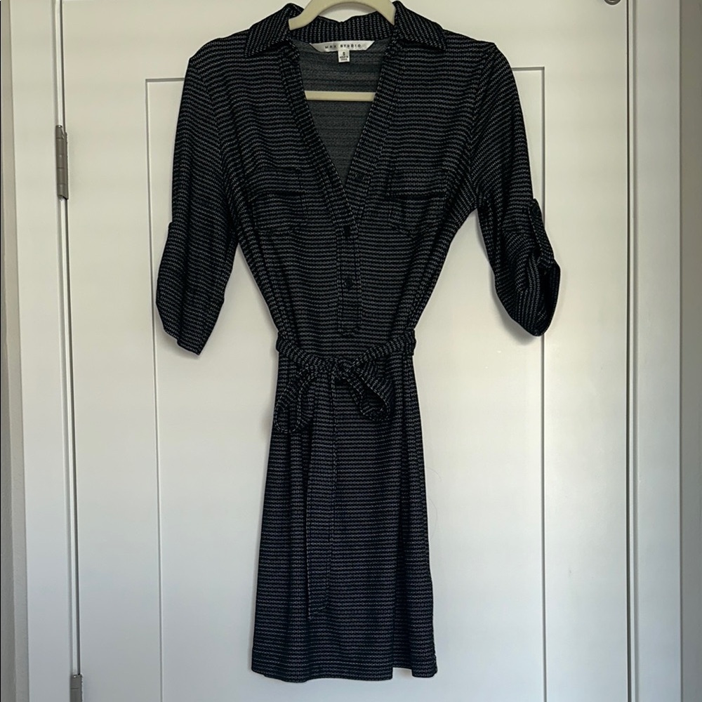 Max Studio Black button up dress with tie